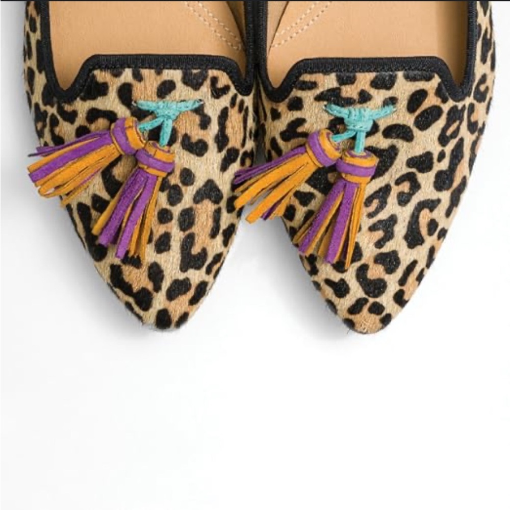 Hush Puppies Leopard Print Pointed Tassel Flats with Purple & Orange Accents